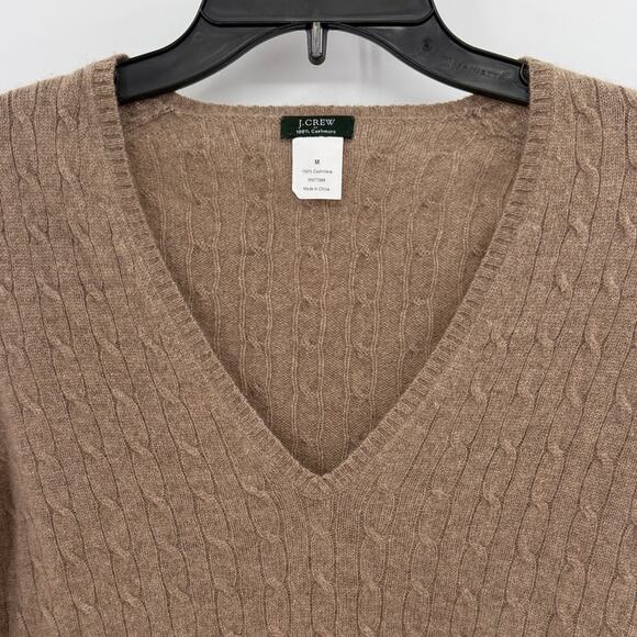 J. Crew Sweaters - J. Crew Women's 100% Cashmere Cable Knit V-neck Sweater - Tan - Medium